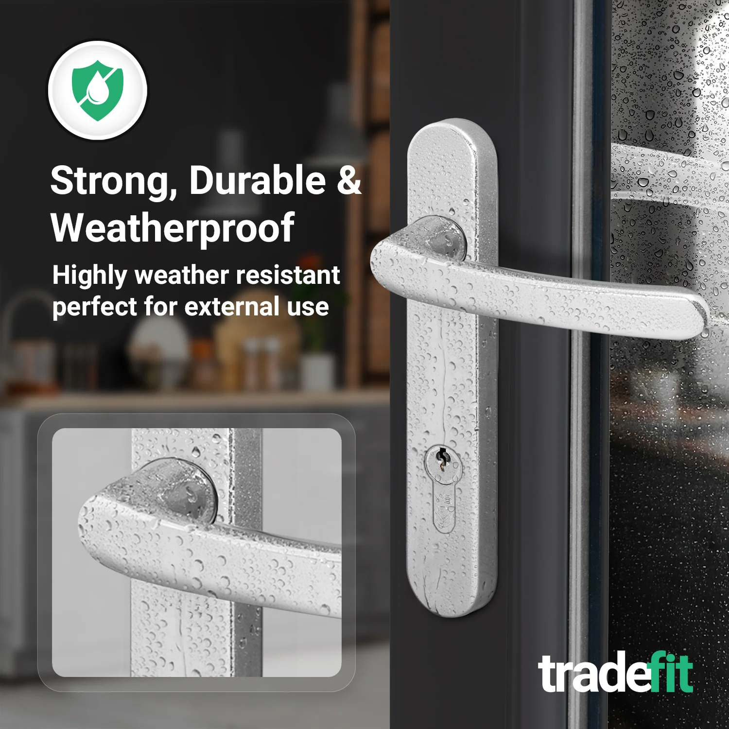 Polished Chrome UPVC Door Handles - 92mm PZ Centres - 122mm Fixing Centres - 240 x 32mm - Image 5