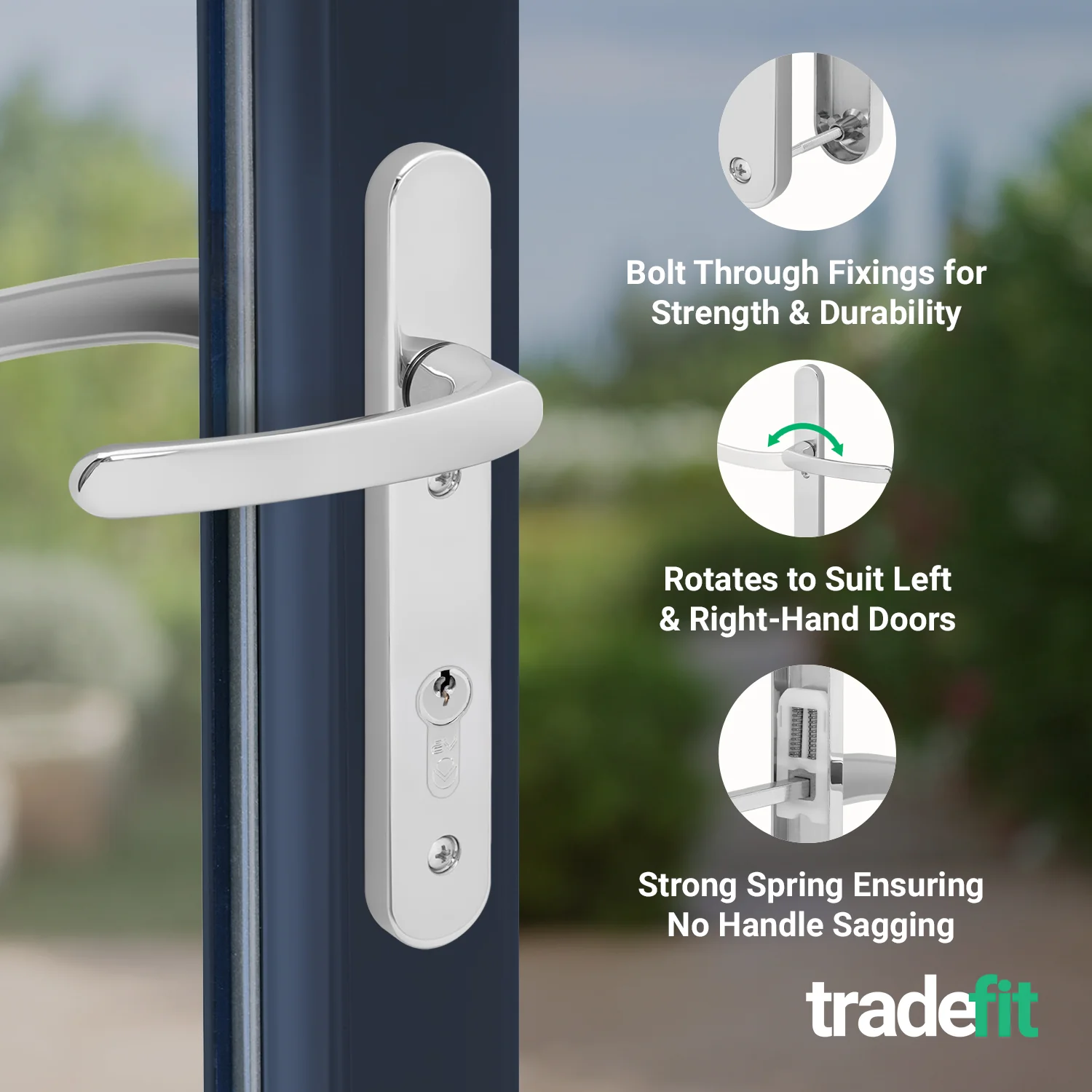 Polished Chrome UPVC Door Handles - 92mm PZ Centres - 122mm Fixing Centres - 245 x 34mm - Image 4