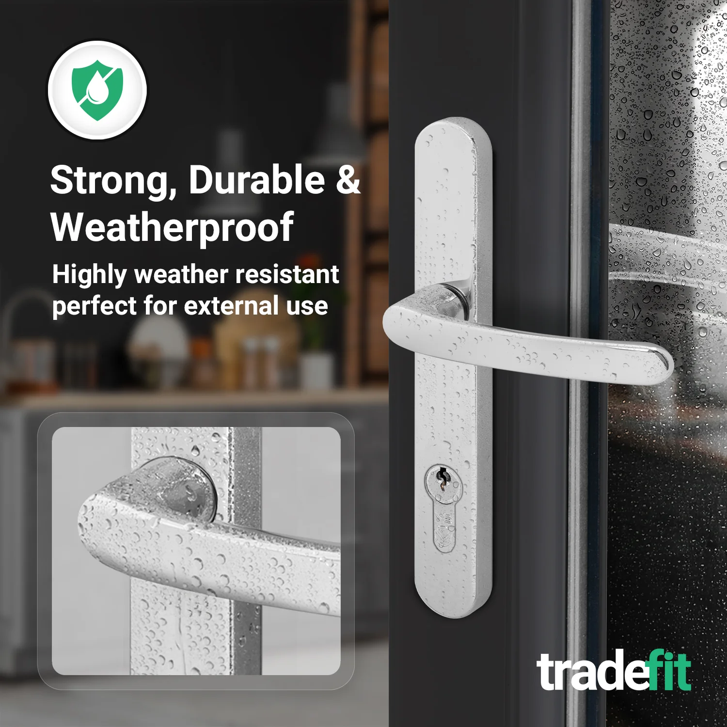 Polished Chrome UPVC Door Handles - 92mm PZ Centres - 210 mm Fixing Centres - 242 x 34mm - Image 5