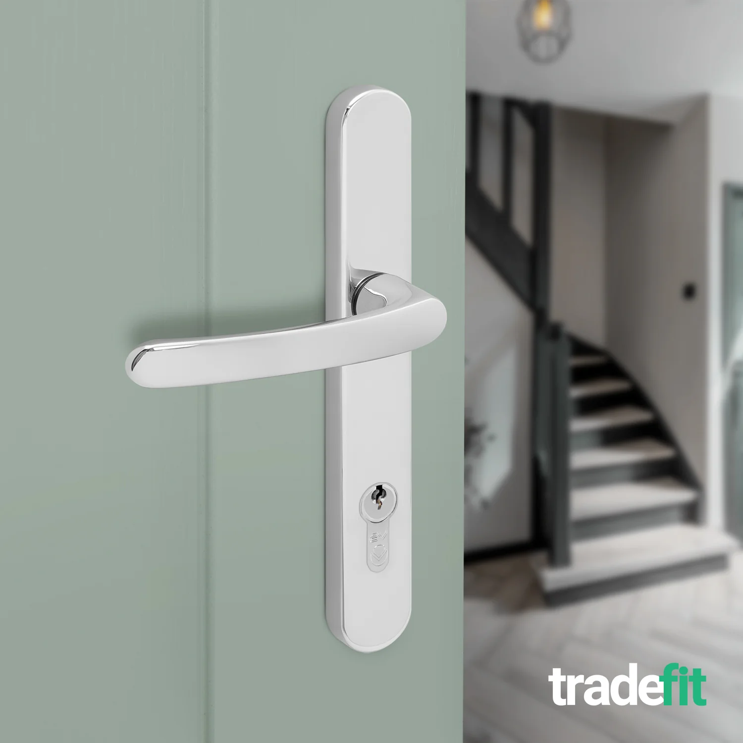Polished Chrome UPVC Door Handles - 92mm PZ Centres - 210 mm Fixing Centres - 242 x 34mm - Image 6