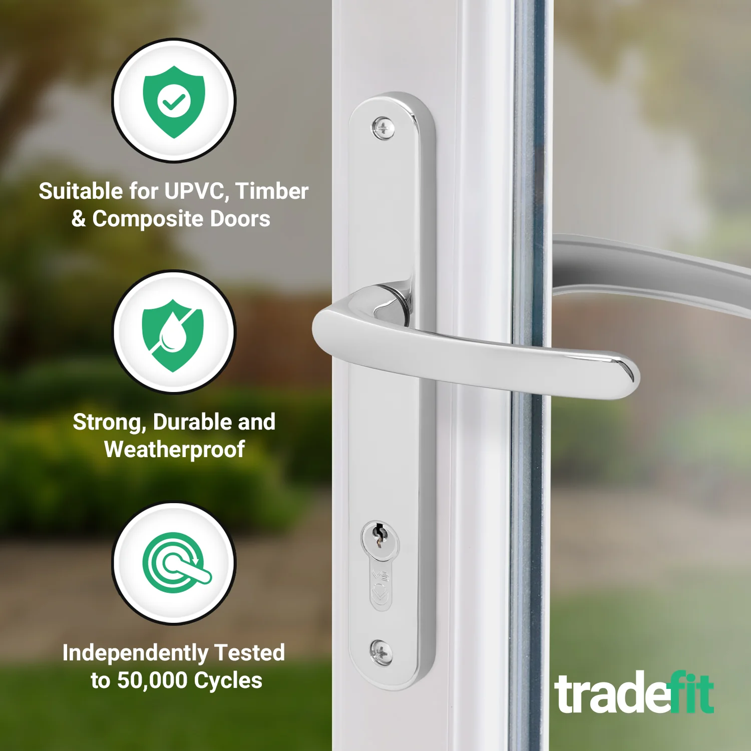 Polished Chrome UPVC Door Handles - 92mm PZ Centres - 215mm Fixing Centres - 246 x 32mm - Image 3