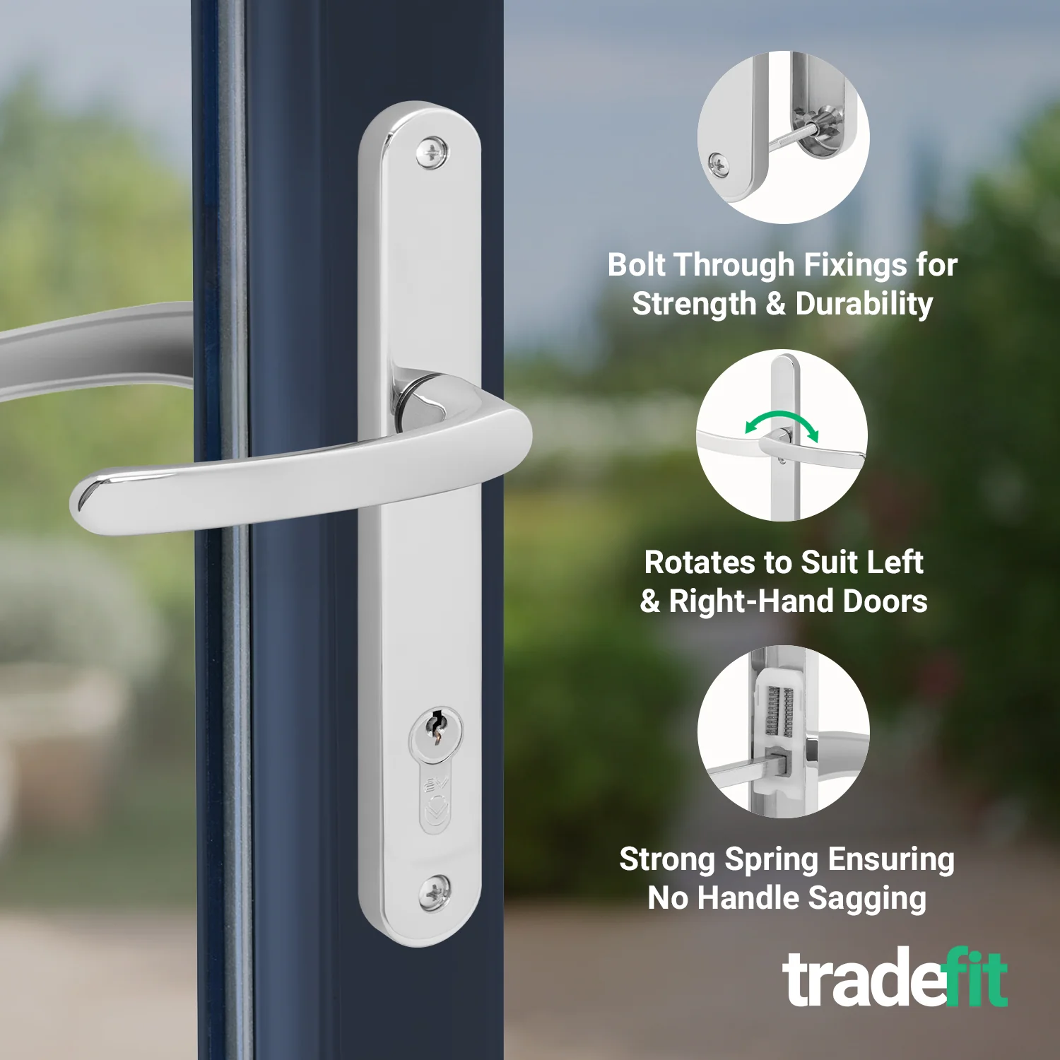 Polished Chrome UPVC Door Handles - 92mm PZ Centres - 215mm Fixing Centres - 246 x 32mm - Image 4