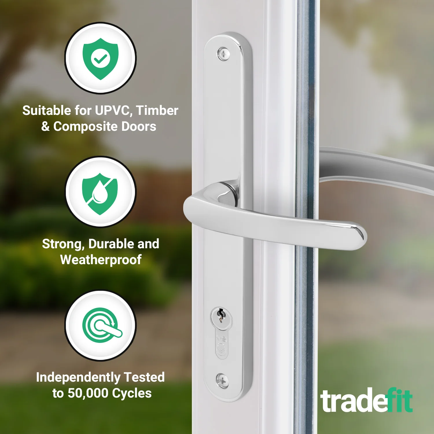 Polished Chrome UPVC Door Handles - 92mm PZ Centres - 240mm Fixing Centres - 270 x 32mm - Image 3