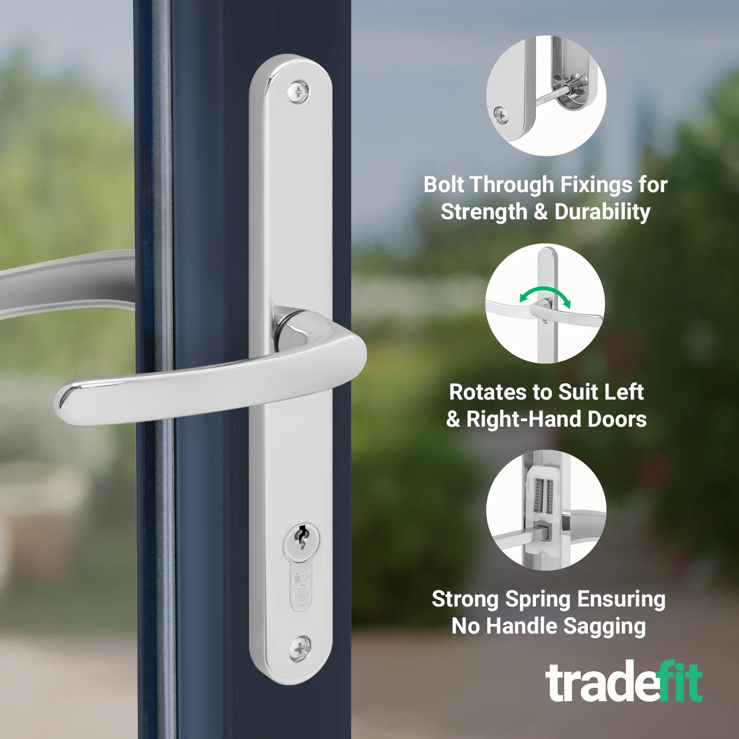 Polished Chrome UPVC Door Handles - 92mm PZ Centres - 240mm Fixing Centres - 270 x 32mm - Image 4