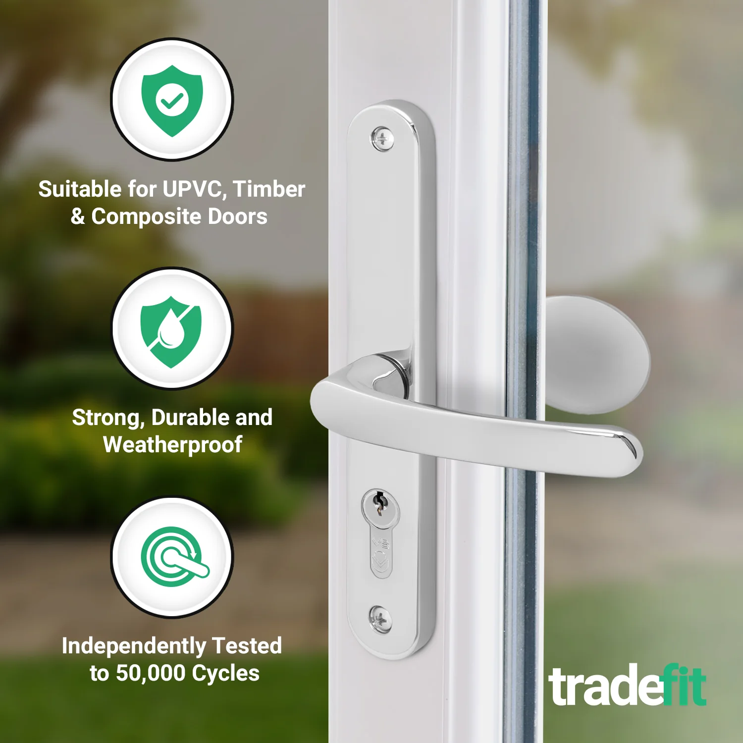 Polished Chrome UPVC Lever Pad Door Handles - 68mm PZ Centres - 215mm Fixing Centres - 245 x 32mm - Image 3