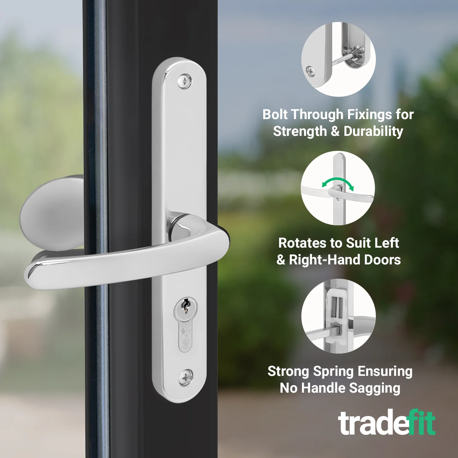 Polished Chrome UPVC Lever Pad Door Handles - 68mm PZ Centres - 215mm Fixing Centres - 245 x 32mm - Image 4