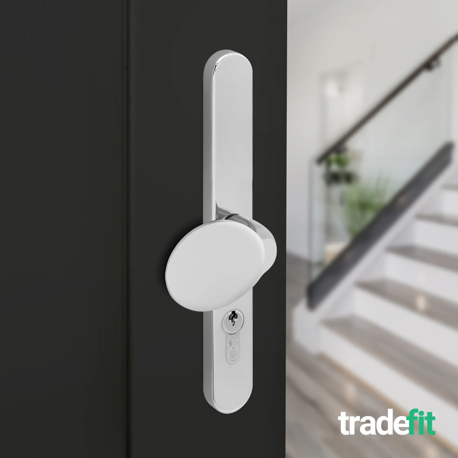 Polished Chrome UPVC Lever Pad Door Handles - 68mm PZ Centres - 215mm Fixing Centres - 245 x 32mm - Image 6