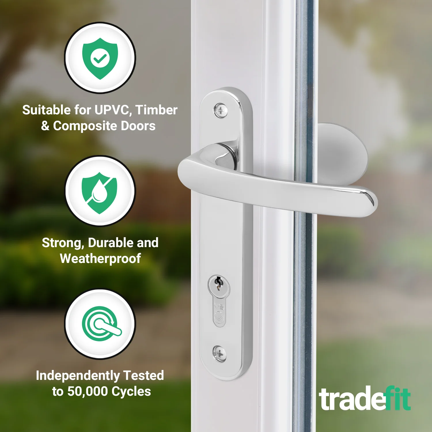 Polished Chrome UPVC Lever Pad Door Handles - 92mm PZ Centres - 122mm Fixing Centres - 212 x 34mm - Image 3