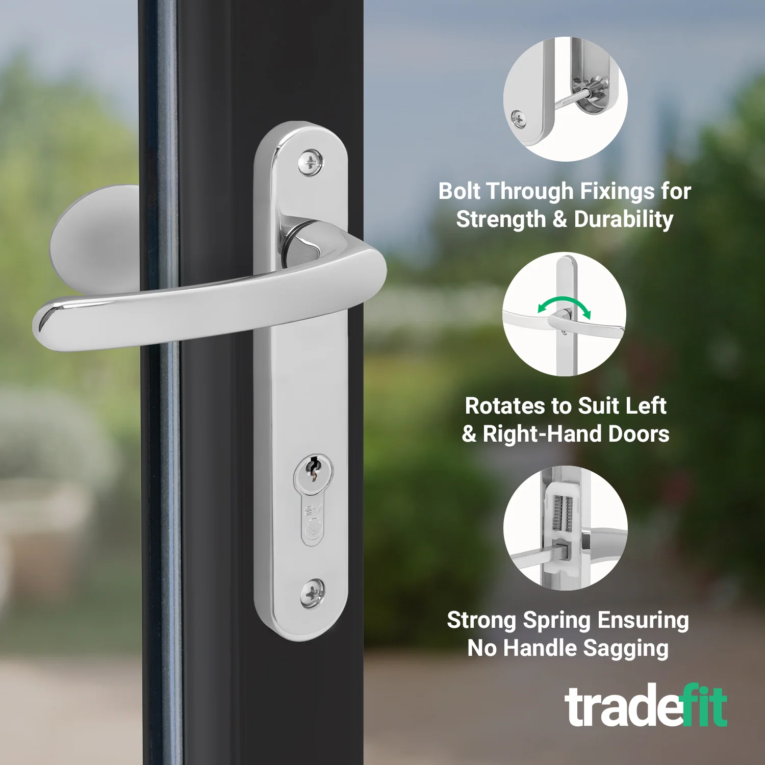 Polished Chrome UPVC Lever Pad Door Handles - 92mm PZ Centres - 122mm Fixing Centres - 212 x 34mm - Image 4