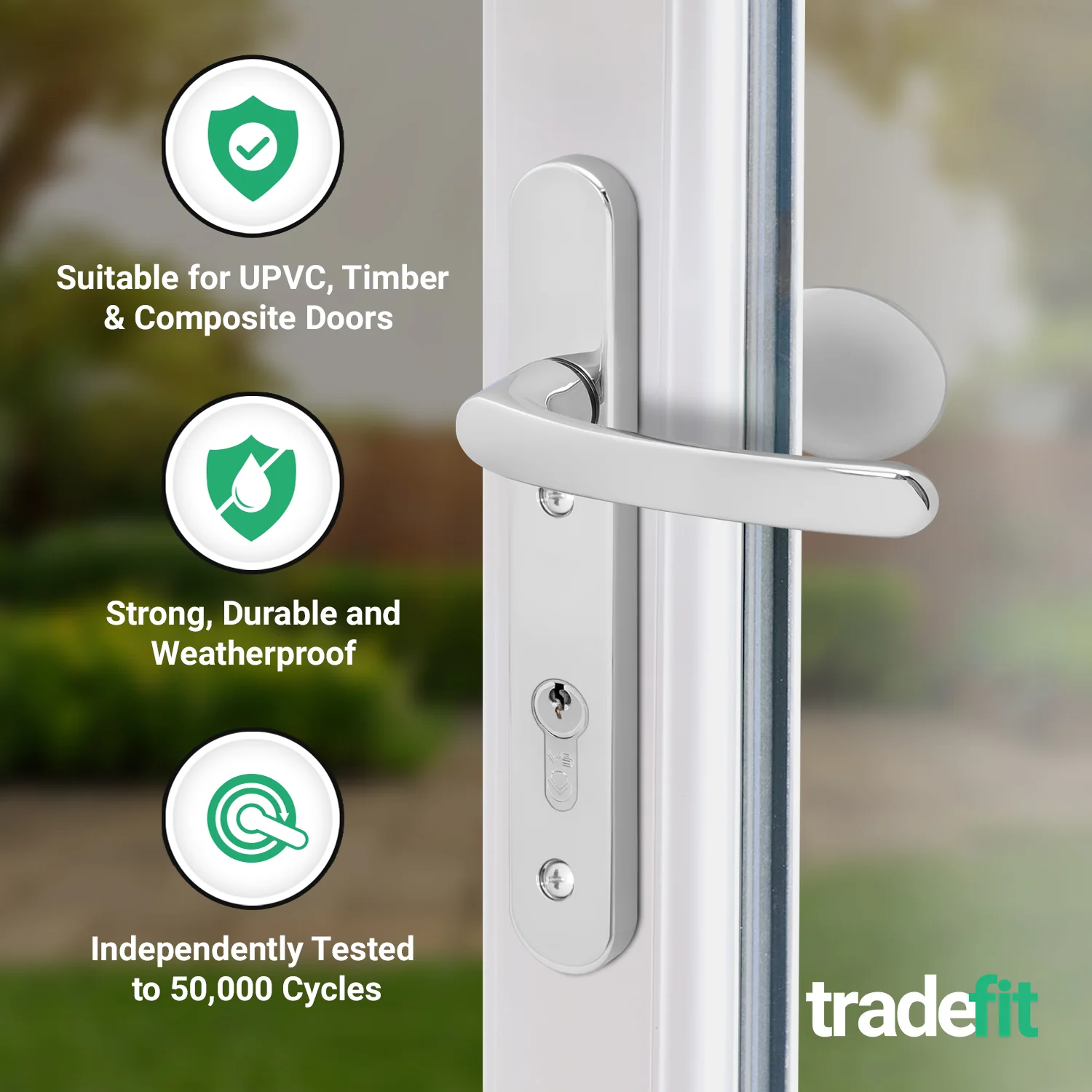 Polished Chrome UPVC Lever Pad Door Handles - 92mm PZ Centres - 122mm Fixing Centres - 245 x 34mm - Image 3