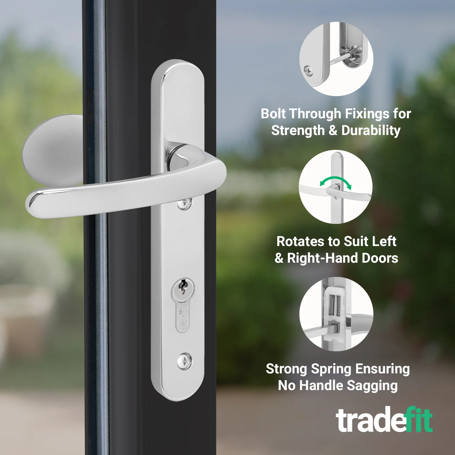 Polished Chrome UPVC Lever Pad Door Handles - 92mm PZ Centres - 122mm Fixing Centres - 245 x 34mm - Image 4