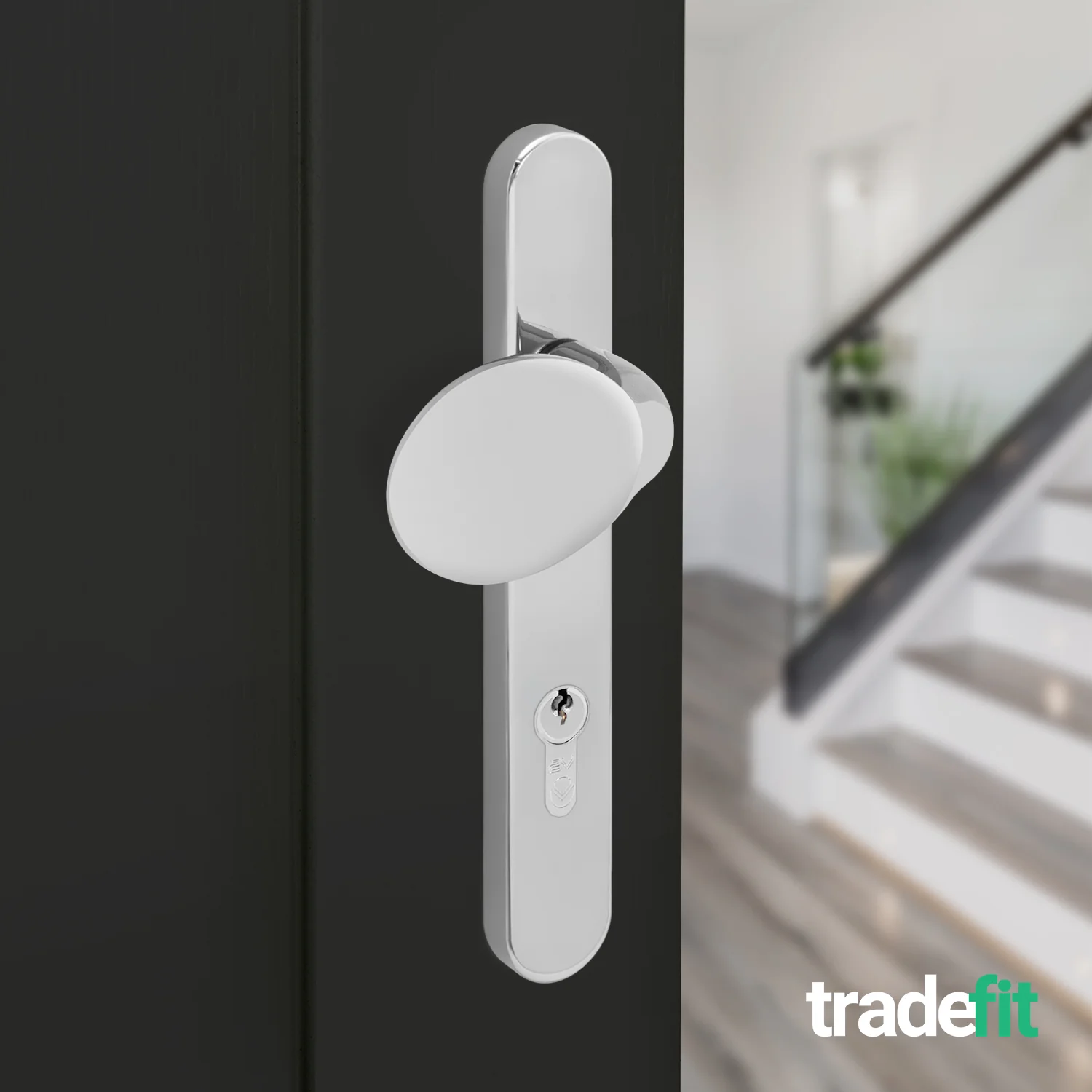 Polished Chrome UPVC Lever Pad Door Handles - 92mm PZ Centres - 122mm Fixing Centres - 245 x 34mm - Image 6