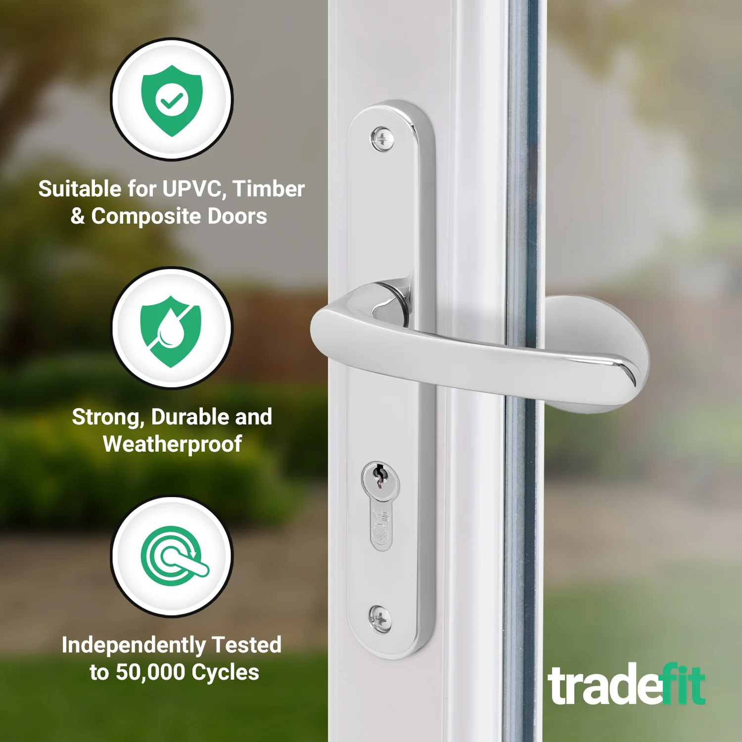 Polished Chrome UPVC Lever Pad Door Handles - 62mm PZ Centres External/92mm PZ Internal - 212mm Fixing Centres - Image 3