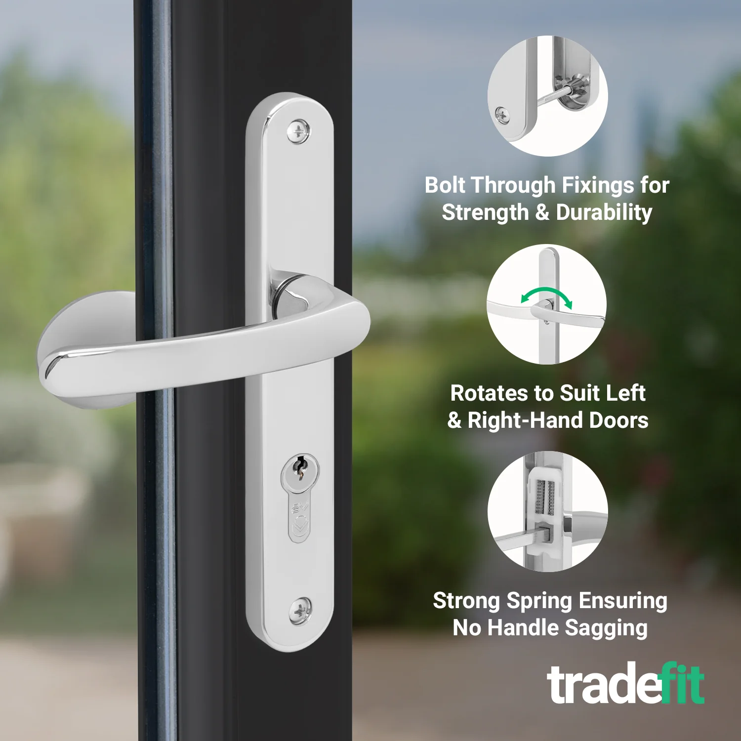 Polished Chrome UPVC Lever Pad Door Handles - 62mm PZ Centres External/92mm PZ Internal - 212mm Fixing Centres - Image 4