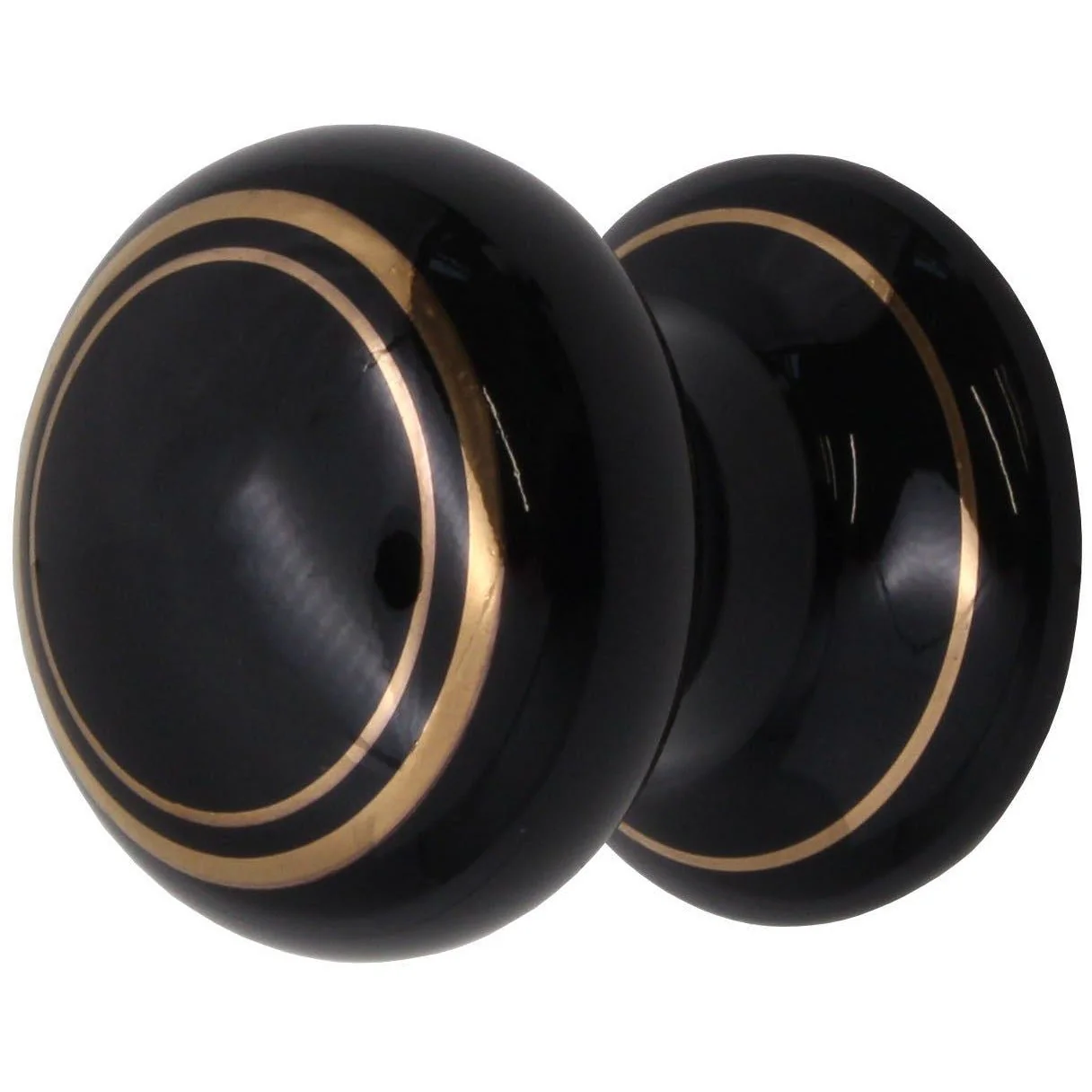 Cupboard Knob Porcelain - 32mm - Black & Gold Line