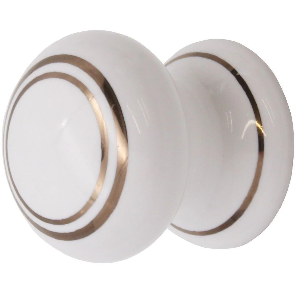 Cupboard Knob Porcelain - 32mm - White & Gold Line
