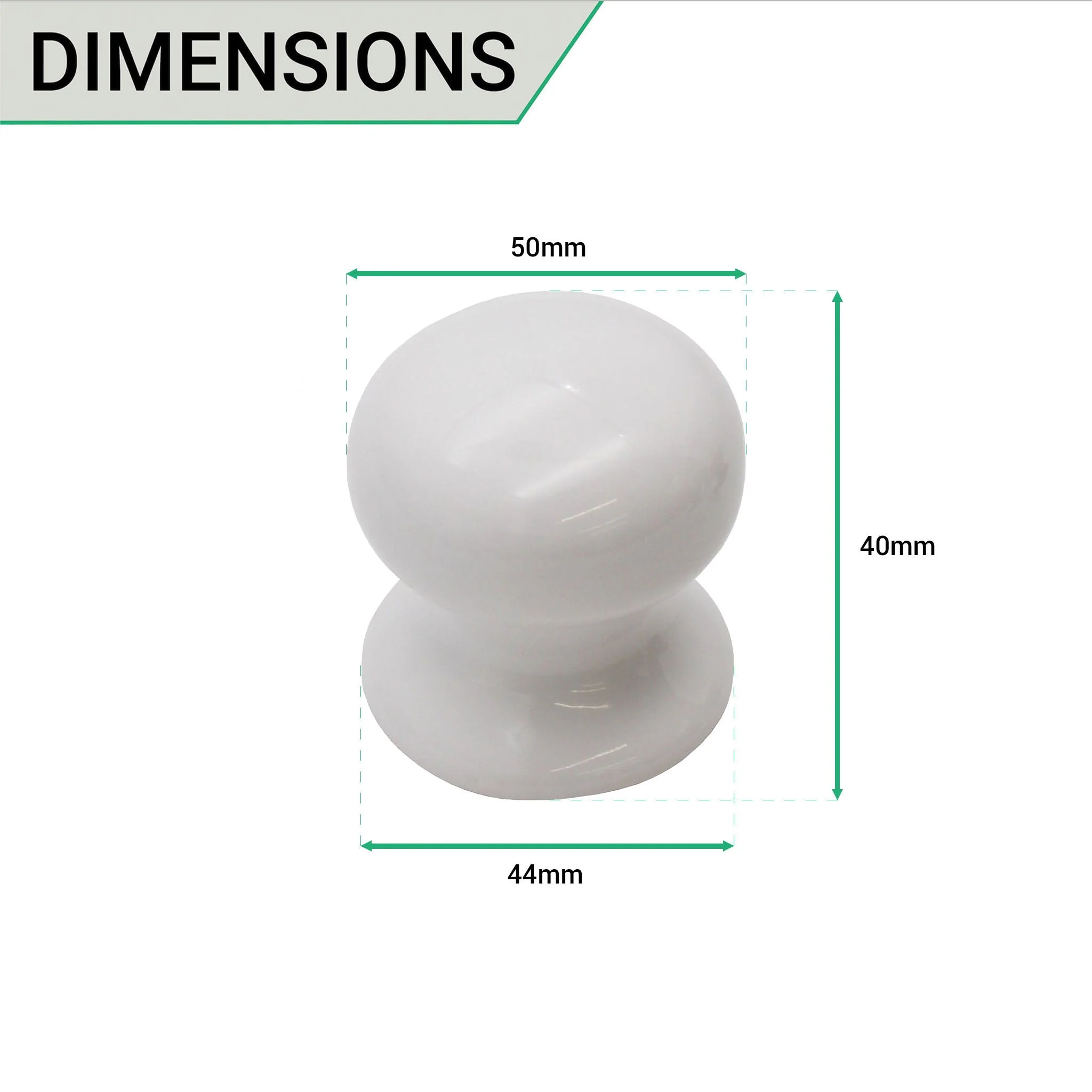 Cupboard Knob Porcelain - 50mm - White - Image 2