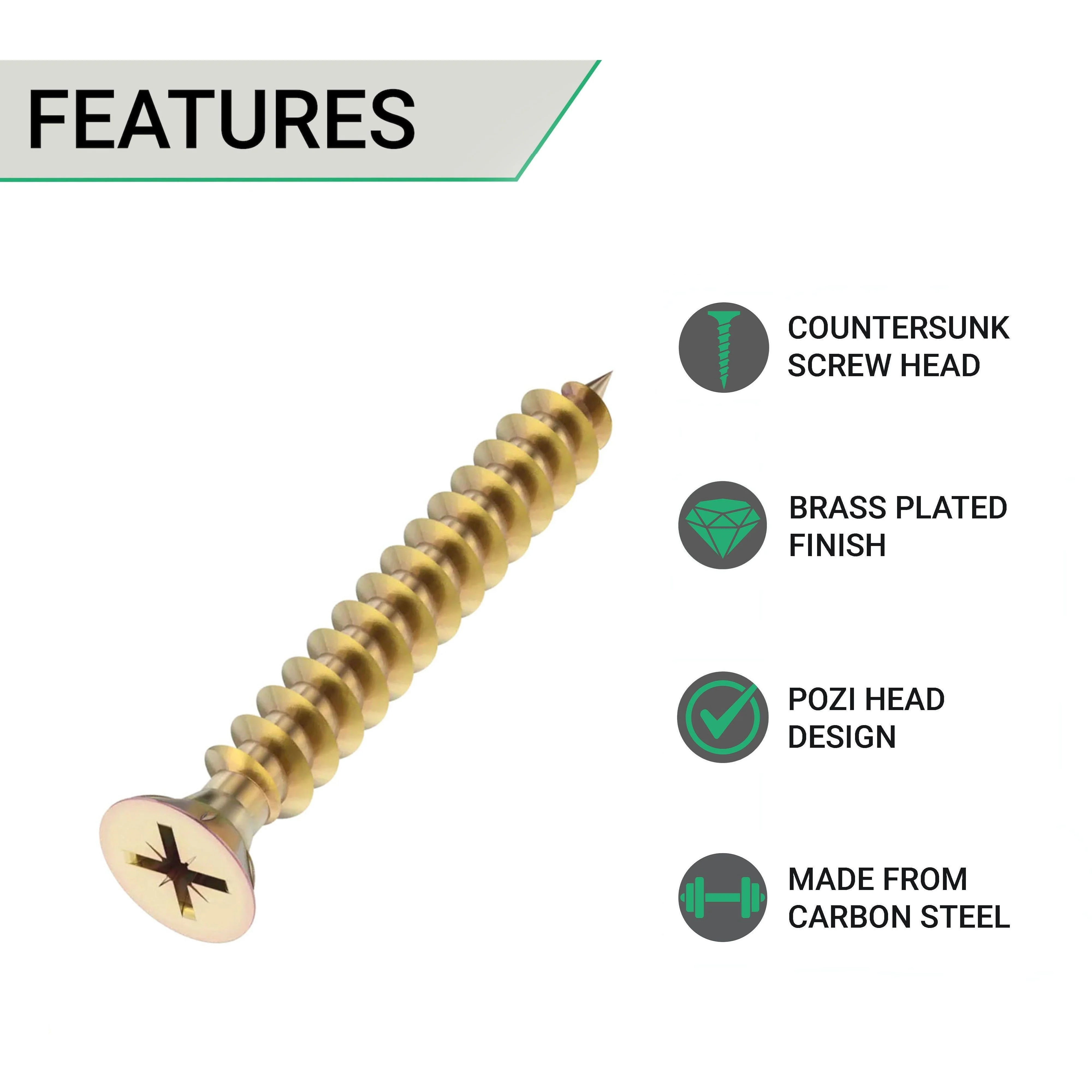 Spare Hinge Screws Pack 100 Pozi Wood Screw Countersunk  - 5.0x30mm - Brass - Pack of 100 - Image 2