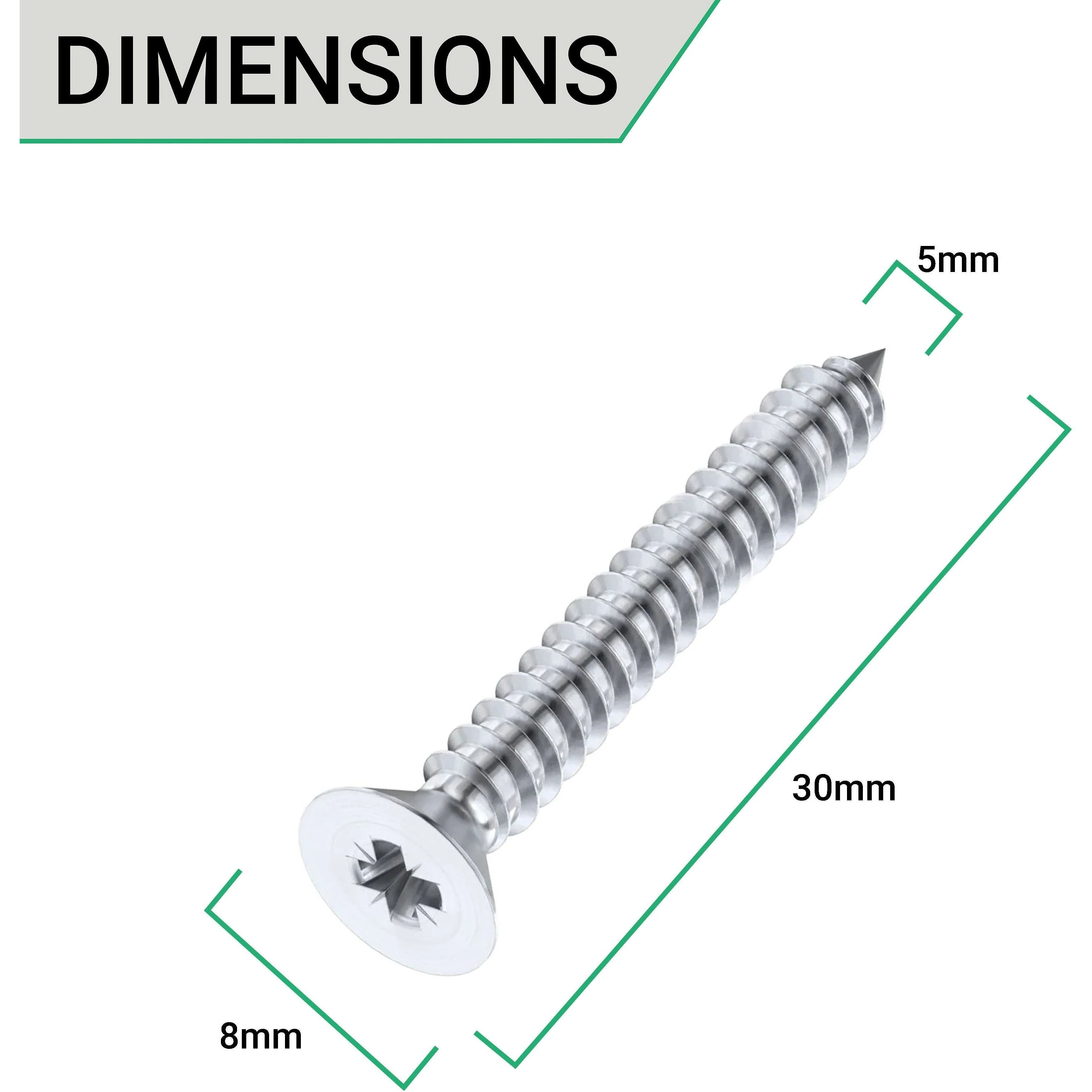 Spare Hinge Screws Pack 100 Pozi Wood Screw Countersunk  - 5.0x30mm - Polished Chrome - Pack of 100 - Image 3