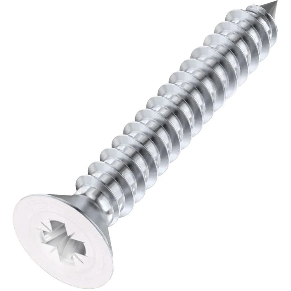 Spare Hinge Screws Pack 100 Pozi Wood Screw Countersunk - 5.0x30mm - White - Pack of 100