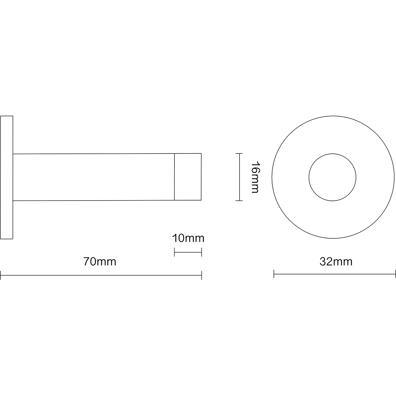Projection Wall Mounted Door Stop - 70mm Projection - Satin Chrome - Image 2