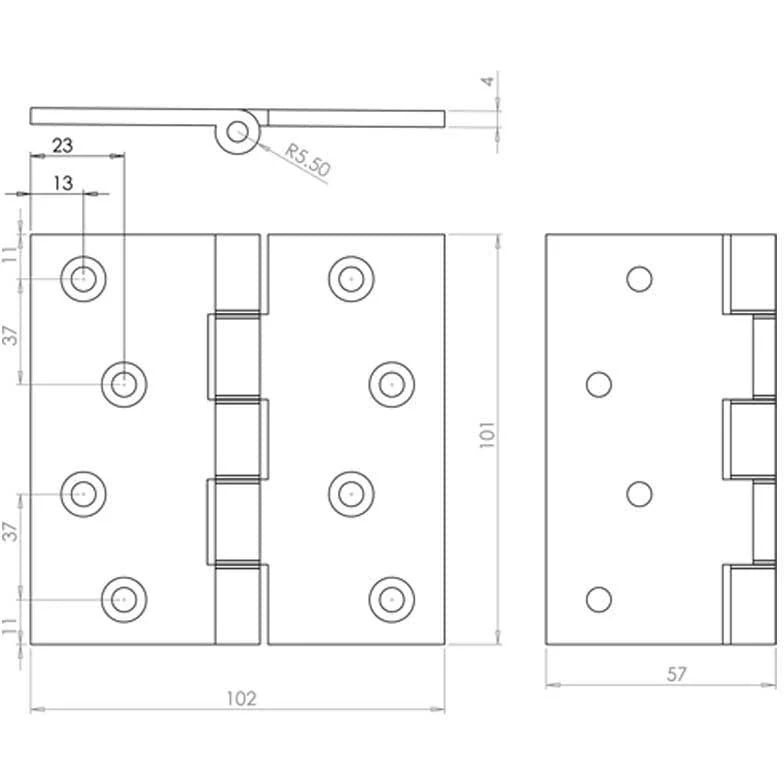 Projection Hinge Double Phosphor Bronze Washered - 102x102x3mm - Polished Brass - Image 3