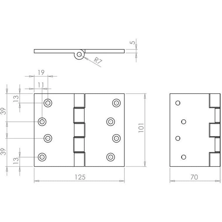 Projection Hinge Double Phosphor Bronze Washered - 102x125x4mm - Polished Brass - Image 3
