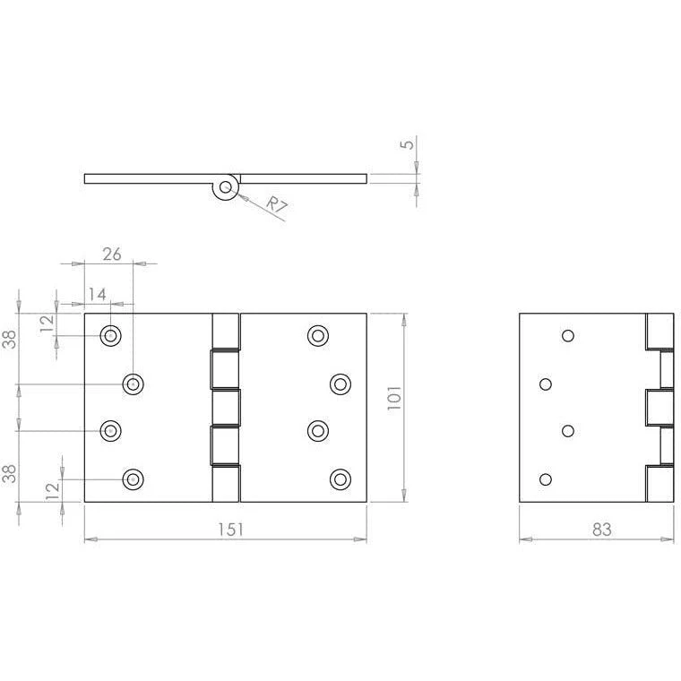 Projection Hinge Double Phosphor Bronze Washered - 102x151x4.5mm - Polished Brass - Image 3