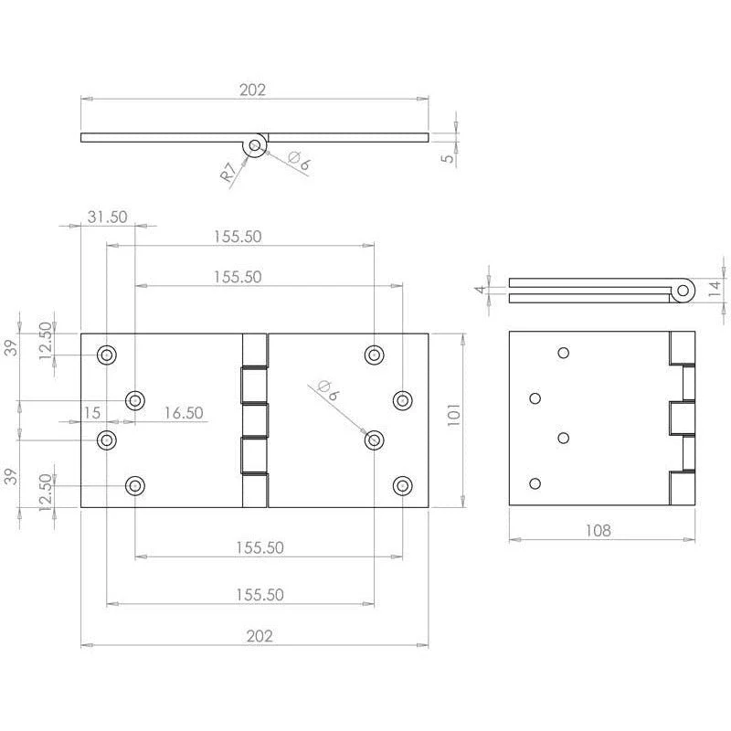 Projection Hinge Double Phosphor Bronze Washered - 102x200x4.5mm - Satin Chrome - Image 3