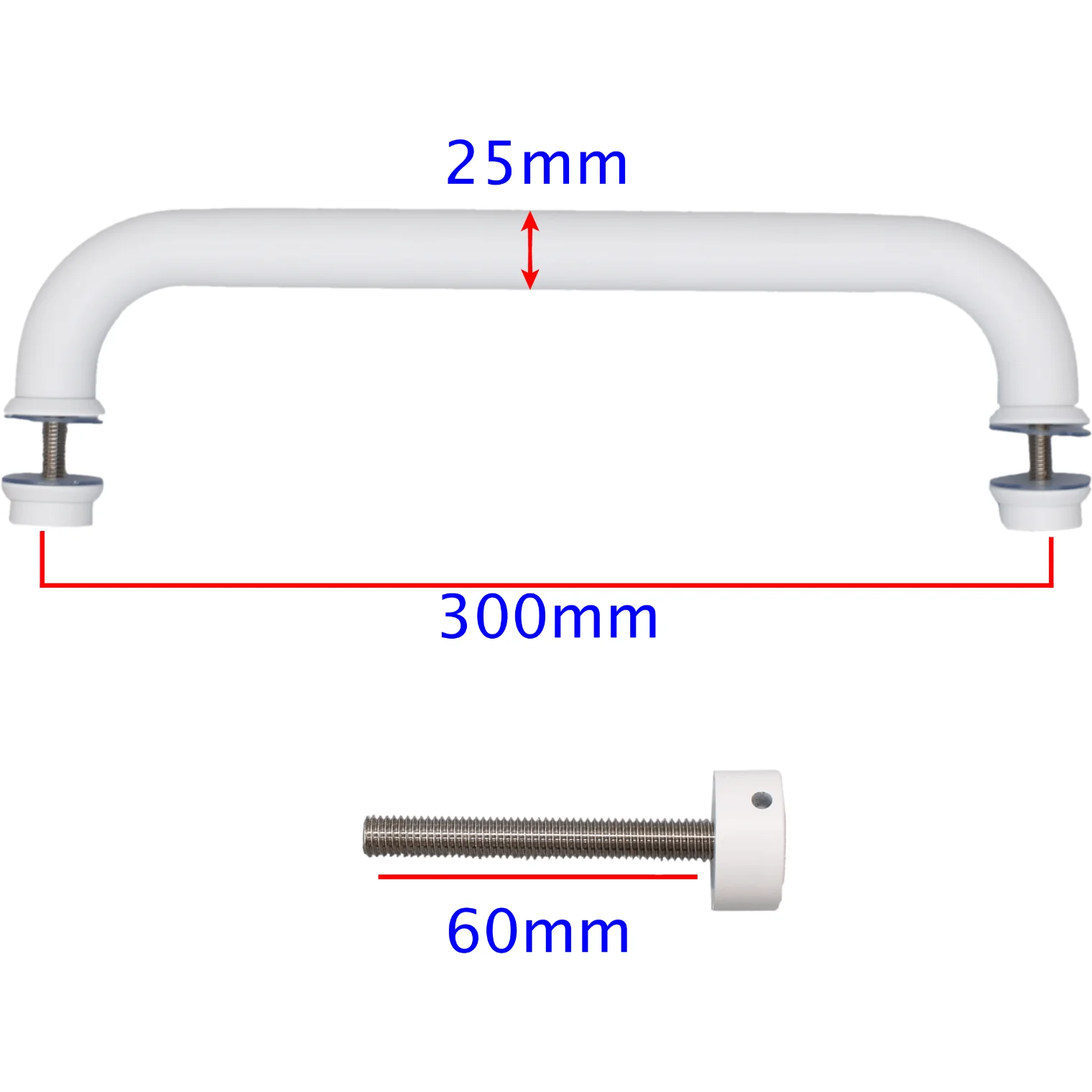 Pull Handle - Bolt Fixed - 300x25mm - White - Image 2