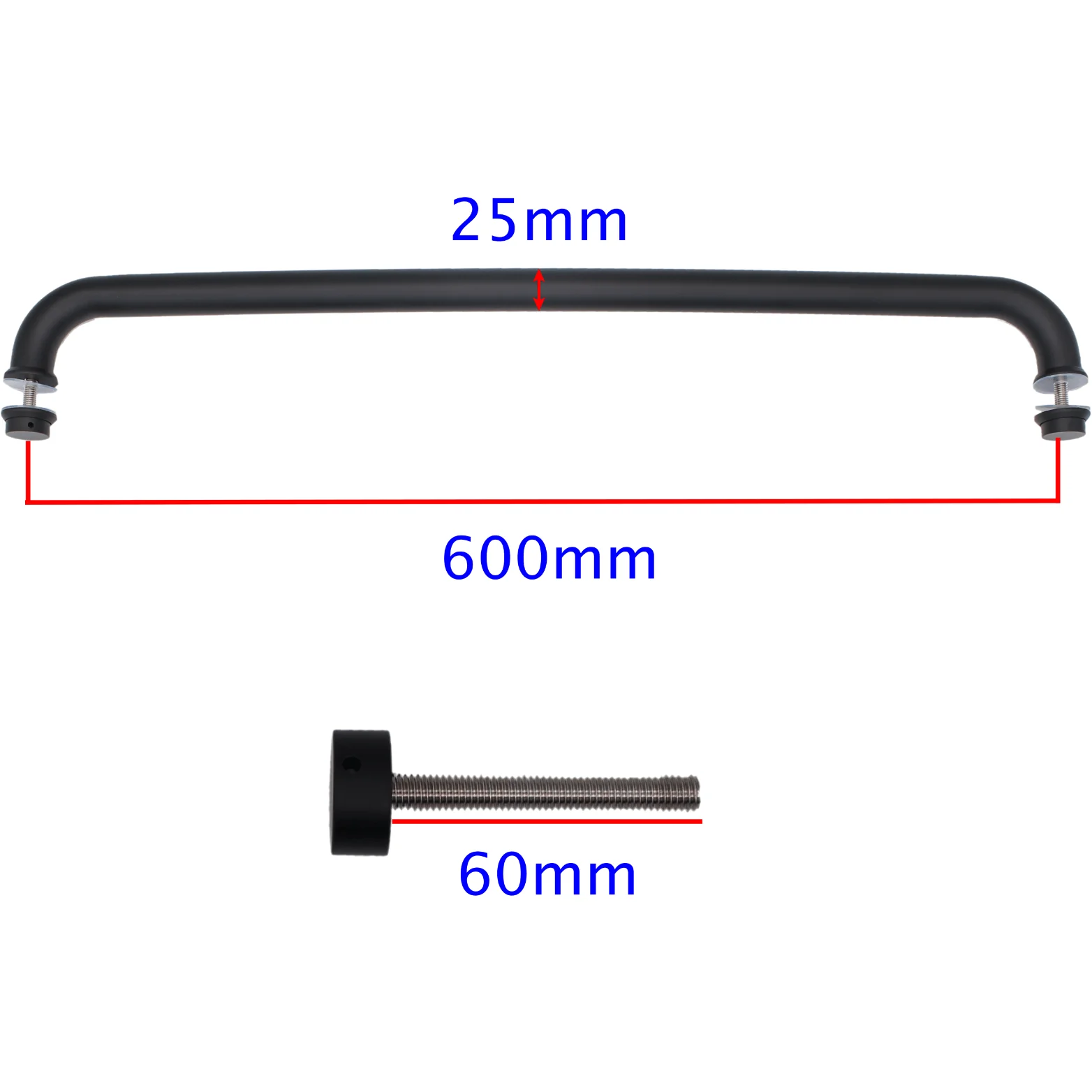 Pull Handle - Bolt Fixed - 600x25mm - Black - Image 2