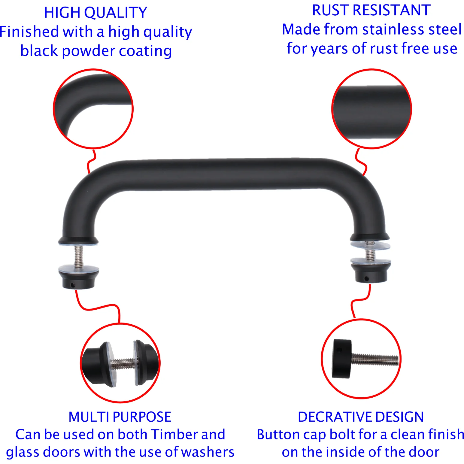 Pull Handle - Bolt Fixed - 600x25mm - Black - Image 3
