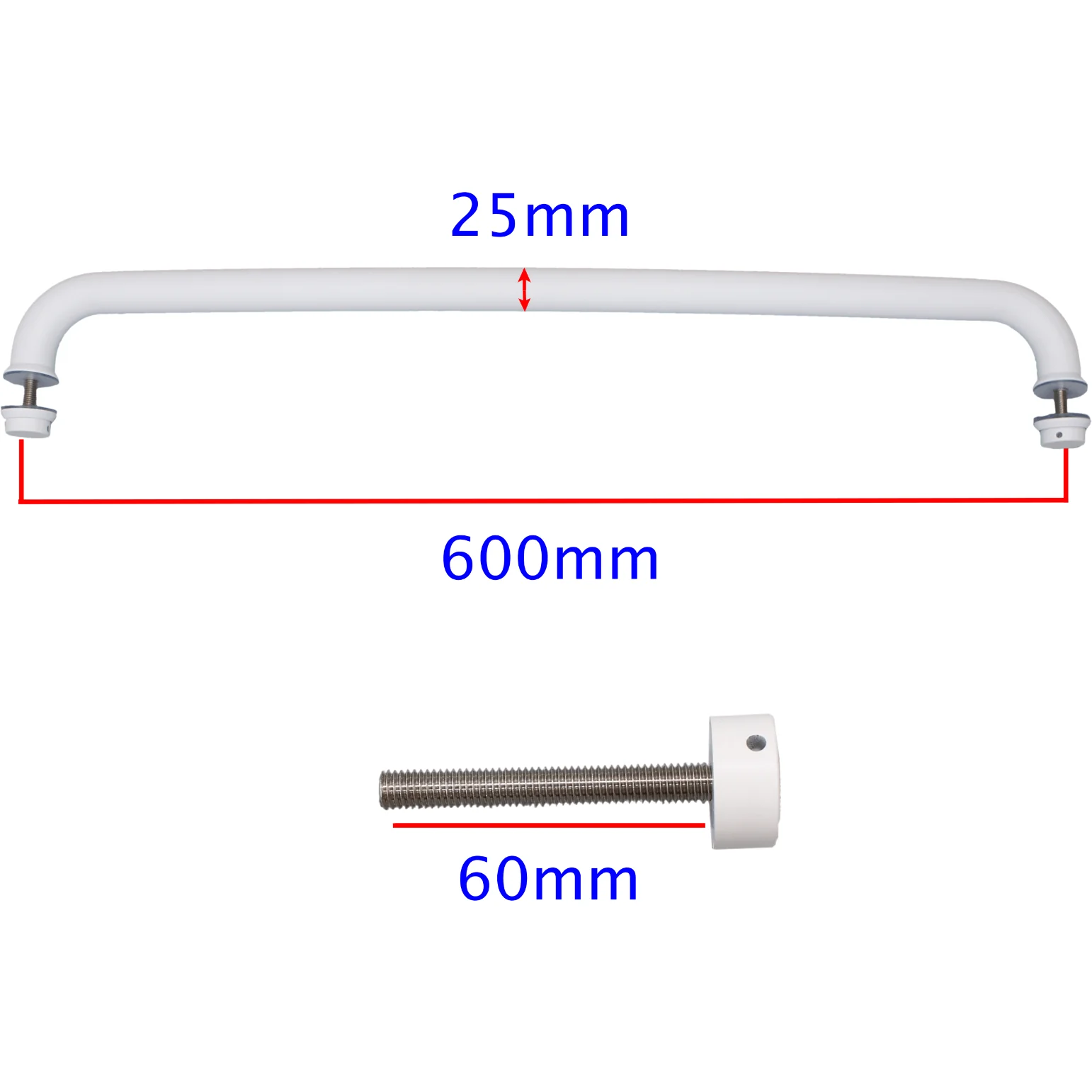Pull Handle - Bolt Fixed - 600x25mm - White - Image 2