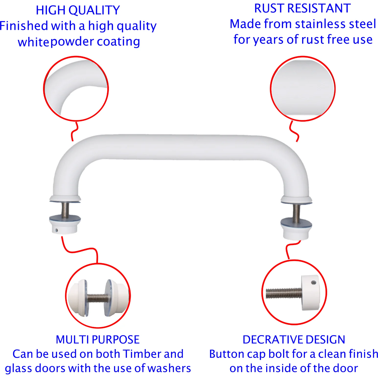 Pull Handle - Bolt Fixed - 600x25mm - White - Image 3