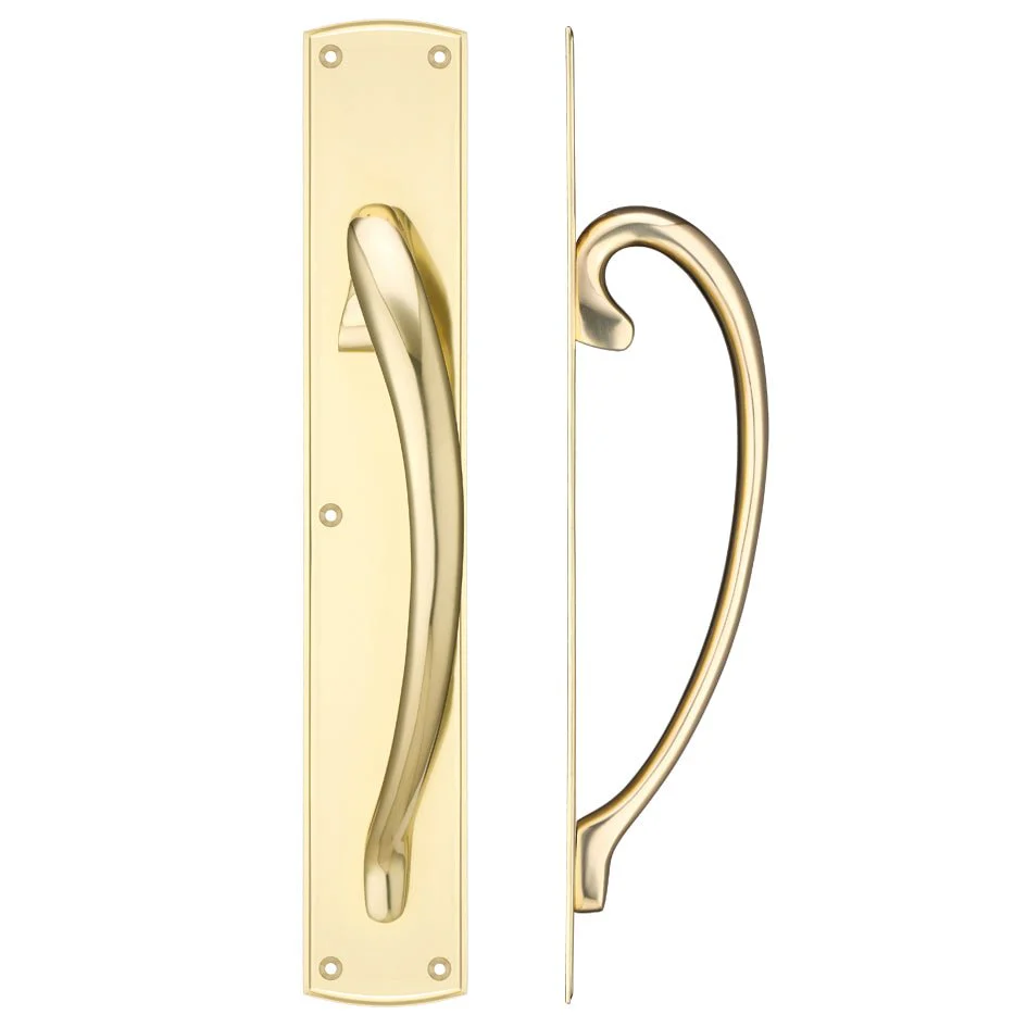 Pull Handle on Backplate - Right Handed - 457 x 76mm - Polished Brass