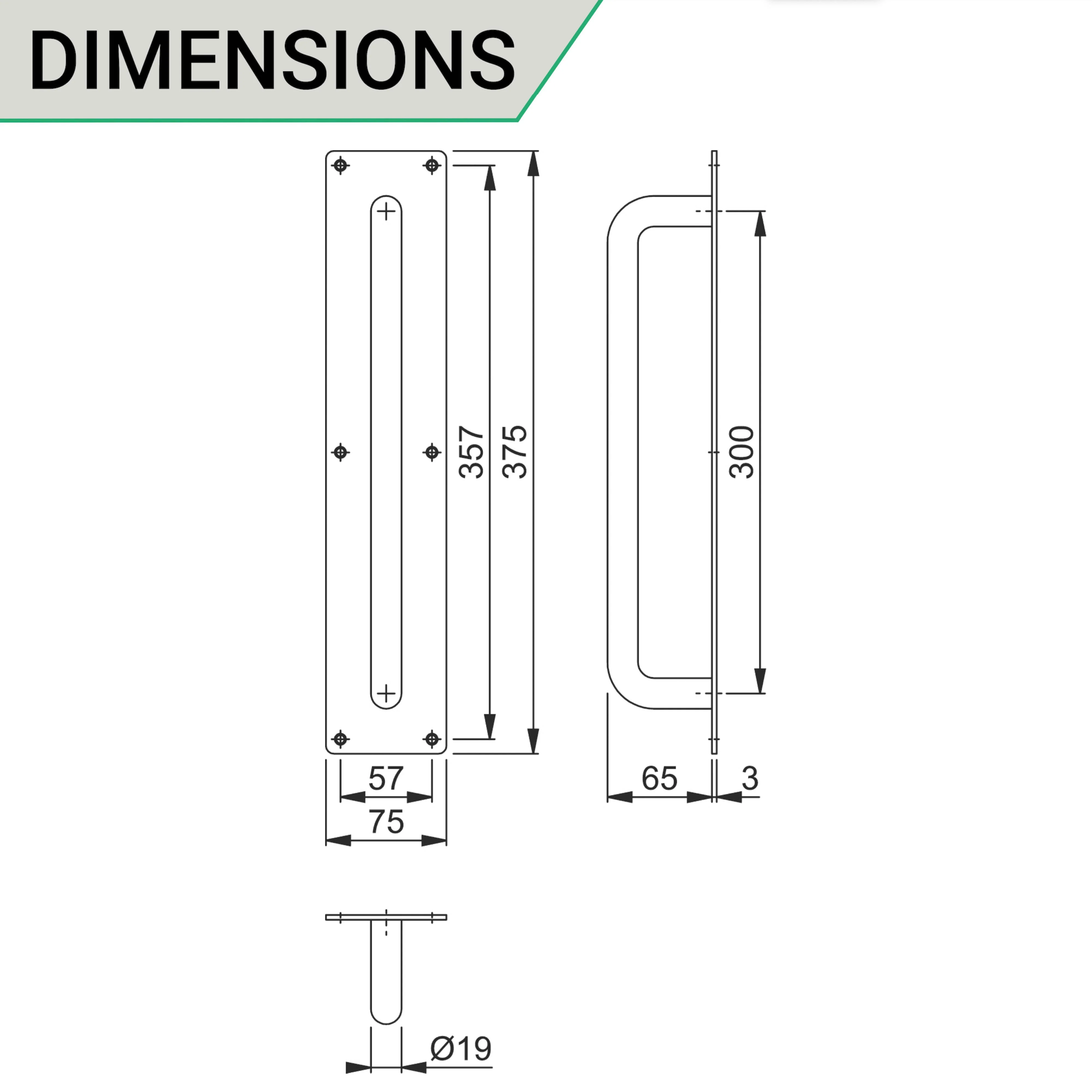 Pull Handle On PULL Engraved Plate 300x19mm Pull on 375x75x3mm Plate - SAA Satin Aluminium - Image 4