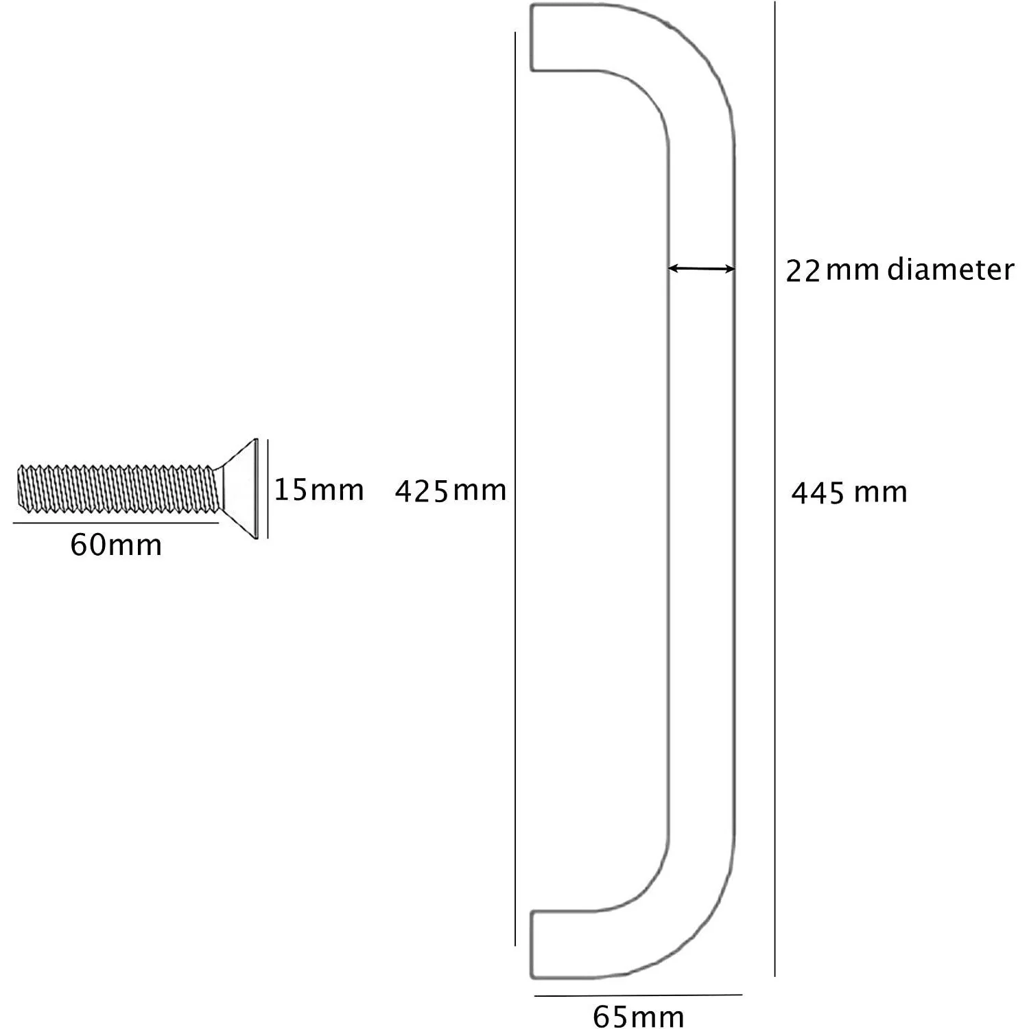Bolt Fix Pull Handle - 425mm x 22mm - Satin Stainless Steel - Image 3