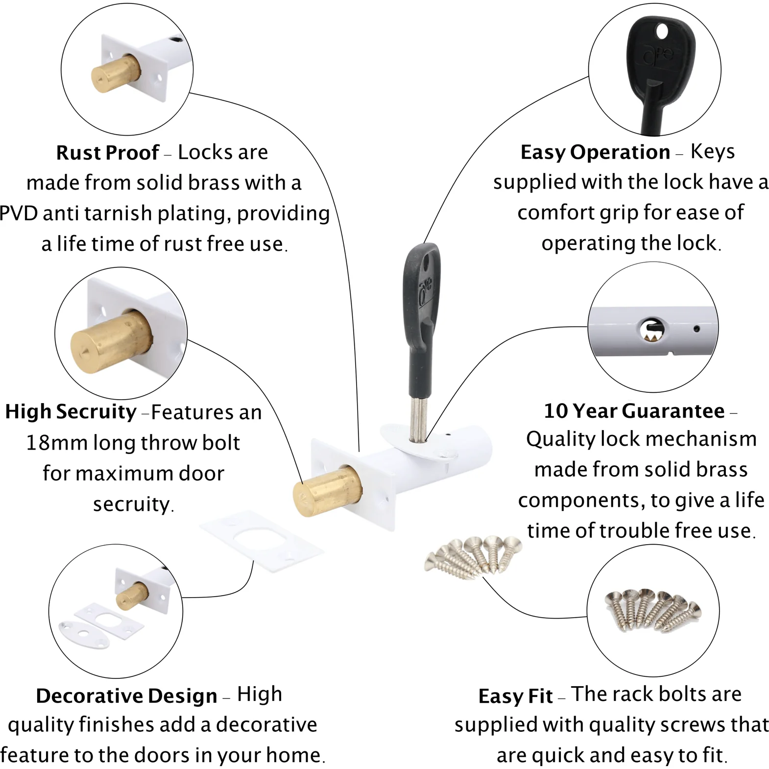 Concealed Door Security Rack Bolts Pack of 2 + 2 Keys - 61mm - WHITE - Image 2