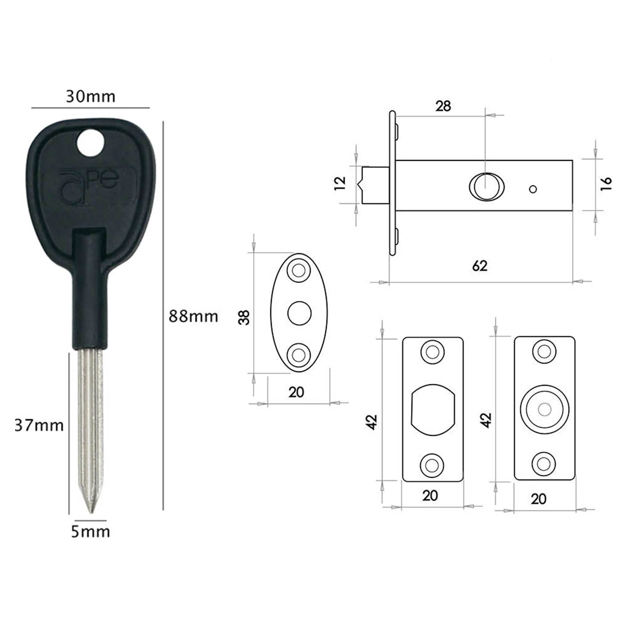 Rack Bolt & Oval Thumb Turn - 61mm Case 28mm Backset - Polished Chrome - Image 4
