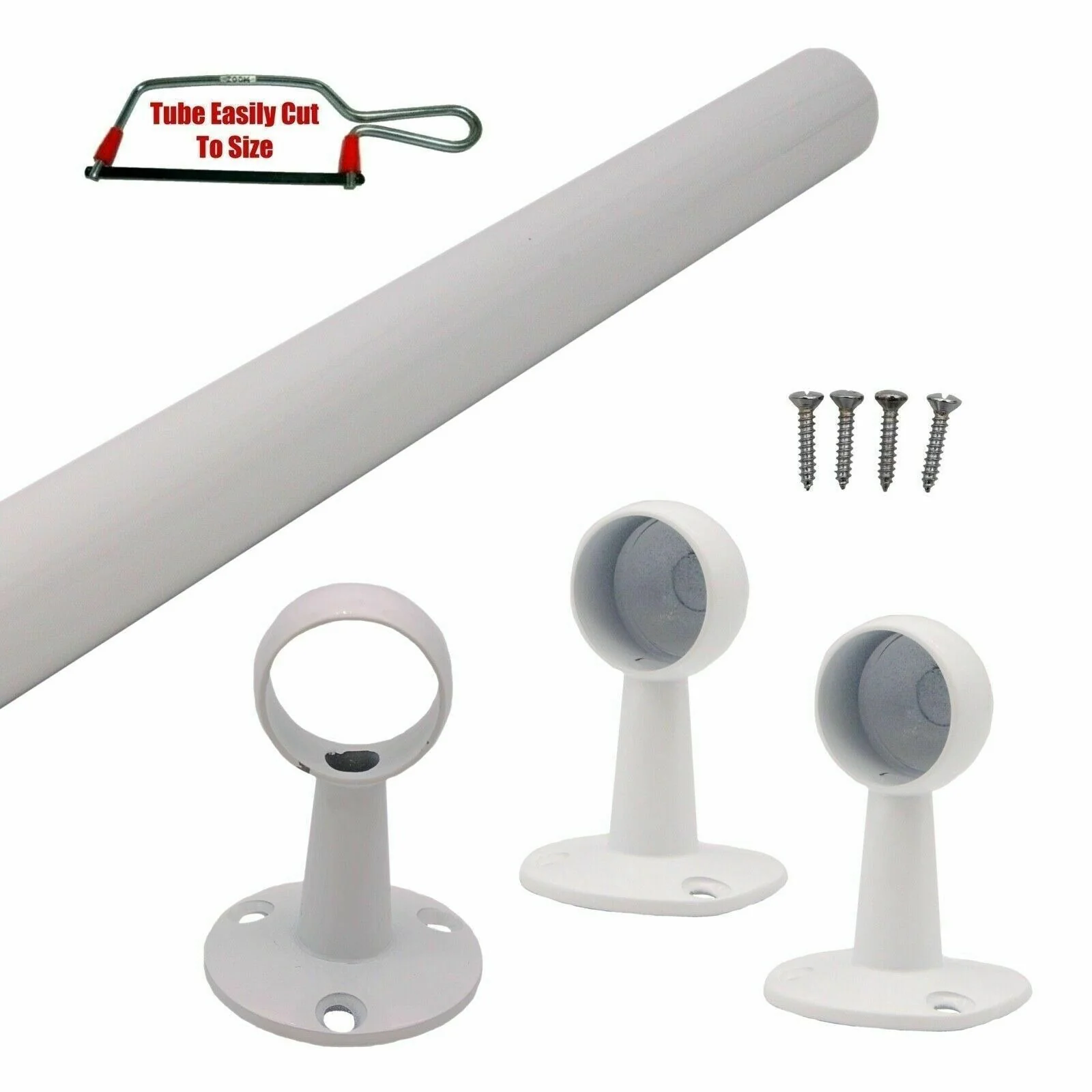 Wardrobe Rail Kit - 25mm Tube - 2500mm Rail with 2x End Brackets & 1x Centre Brackets - White