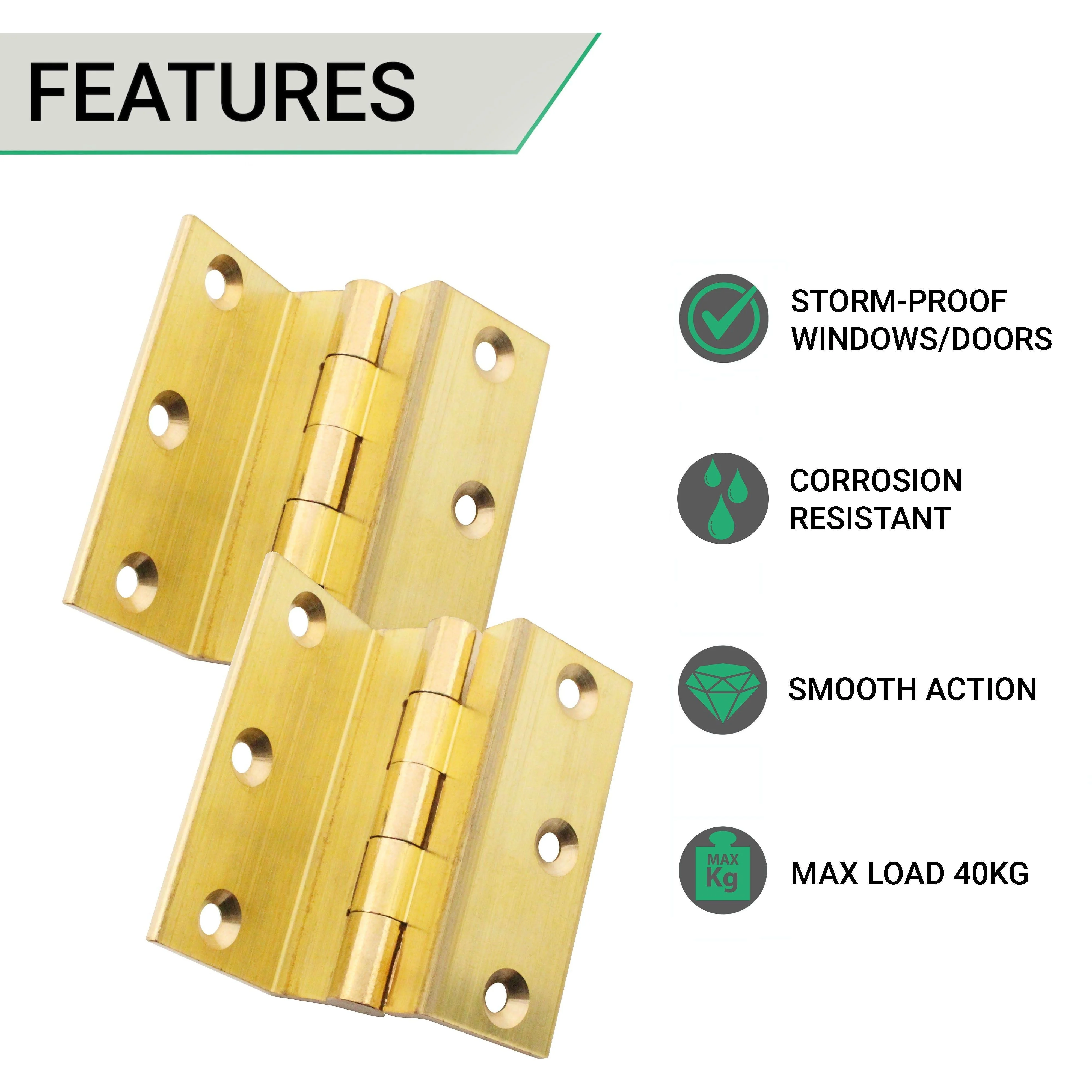 Rebated Cranked Stormproof 2.5" Drawn Brass - 63mm - Square - Self Colour - Pair - EXCLUDING Screws - Image 3