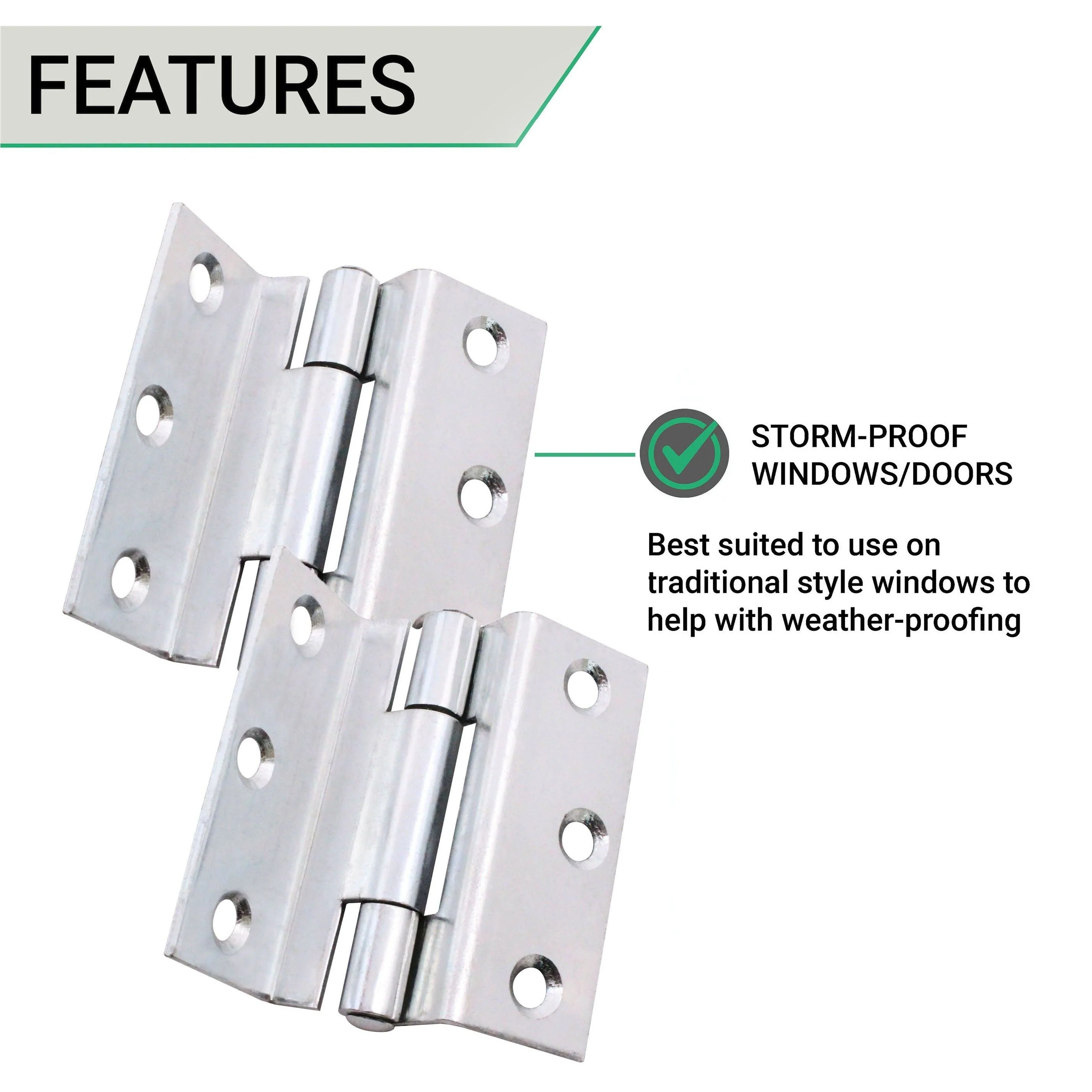 Rebated Cranked Stormproof Hinges 2.5" Steel - 63mm - Square - Zinc Plated - Pair - EXCLUDING Screws - Image 4