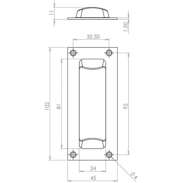 Rectangular Flush Cabinet Door Pull - 102mm - Polished Brass - Image 3