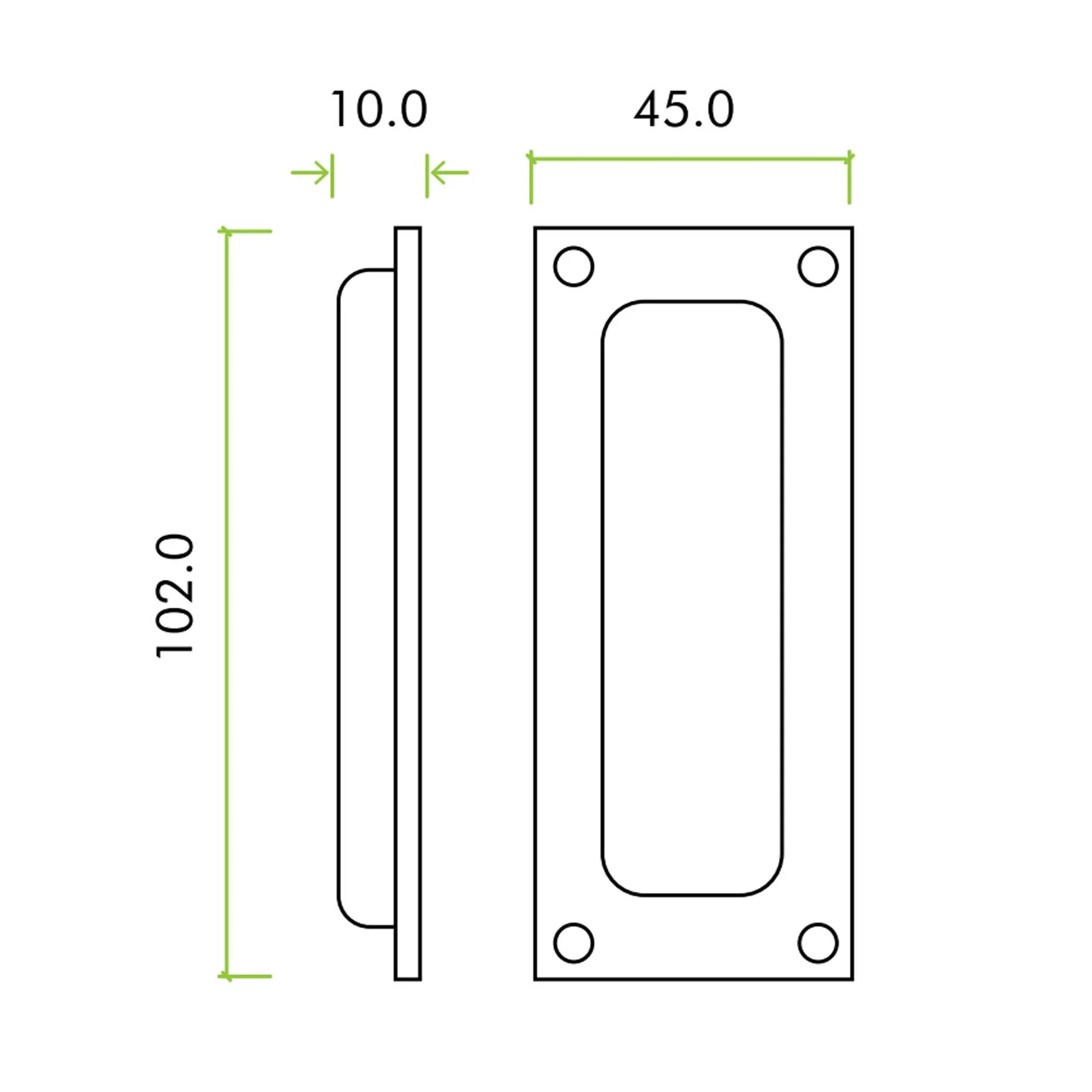 Rectangular Flush Cabinet Door Pull - 102mm - Black - Image 3
