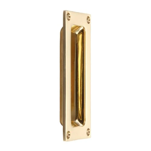 Rectangular Flush Cabinet Door Pull - 75mm - Polished Brass - Image 2