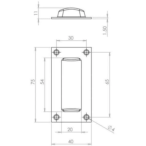 Rectangular Flush Cabinet Door Pull - 75mm - Polished Chrome - Image 3
