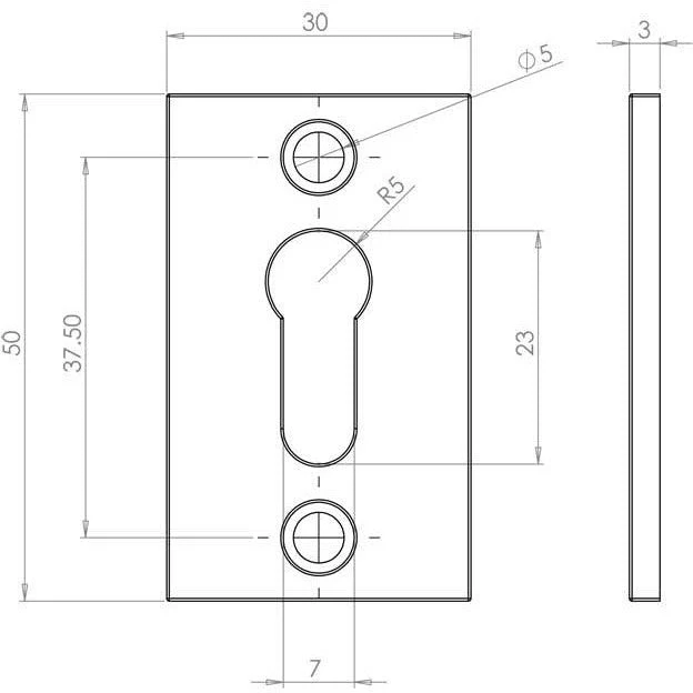 Rectangular Keyhole Cover Escutcheon - 50x30mm - Black Antique Iron - Image 2