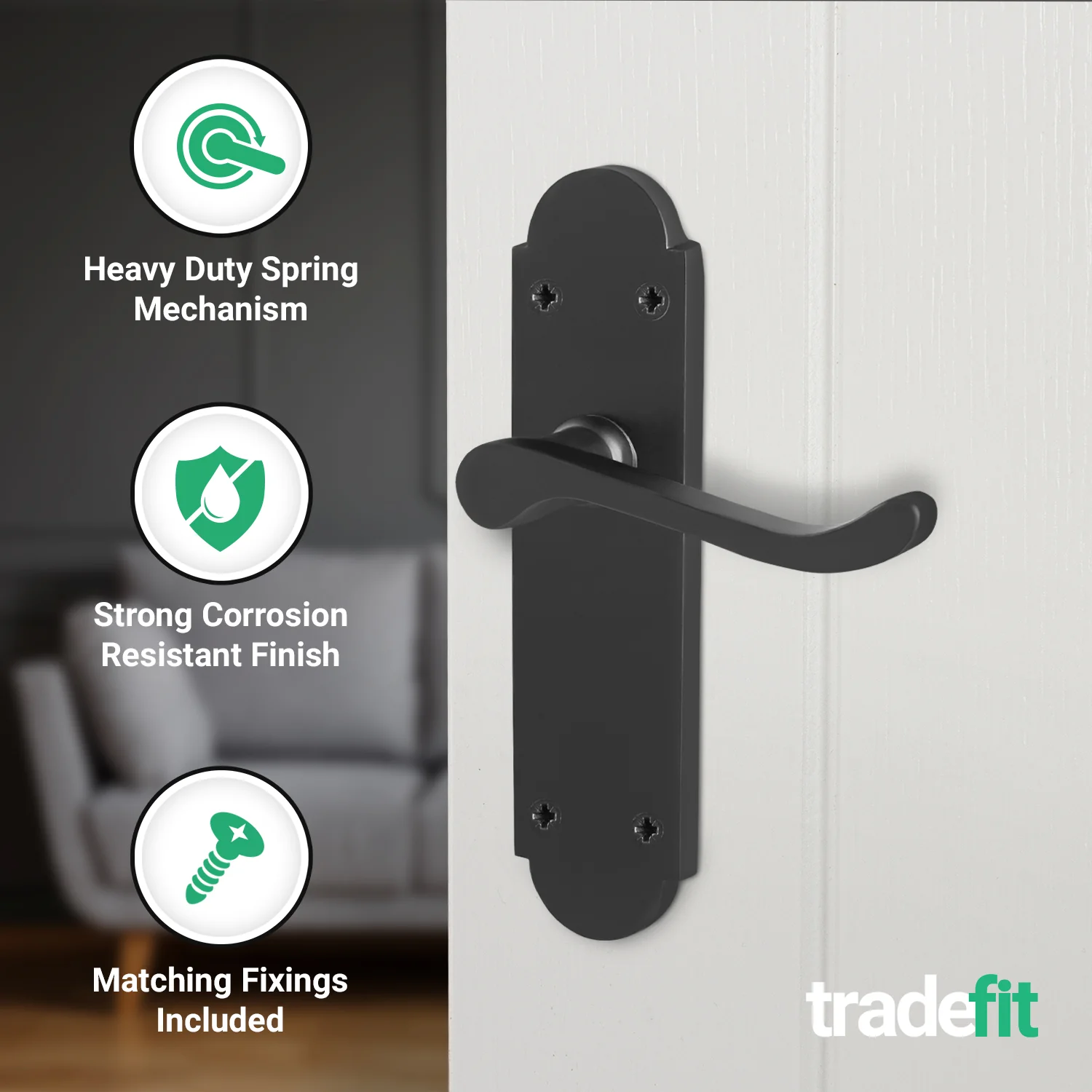 Victorian Rectory Black Lever Door Handle Pack - 64mm Latch - 76mm Hinges - Image 4