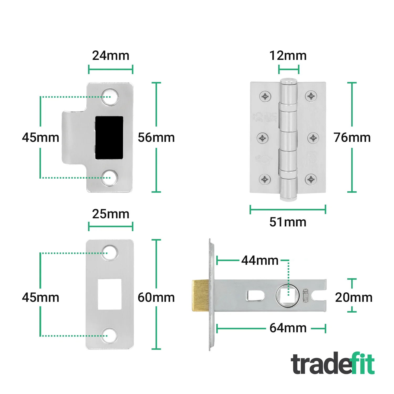 Victorian Rectory Satin Chrome Lever Door Handle Pack - 64mm Latch - 76mm Hinges - Image 3