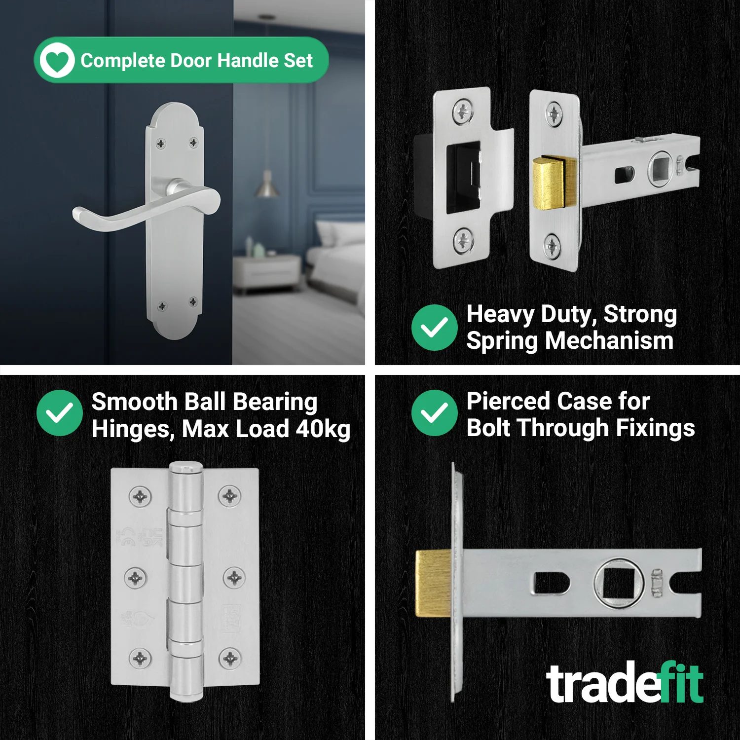 Victorian Rectory Satin Chrome Lever Door Handle Pack - 64mm Latch - 76mm Hinges - Image 5